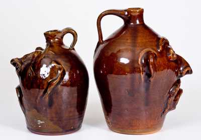 Two Brown Pottery Stoneware Face Jugs, Arden, NC origin, late 20th century