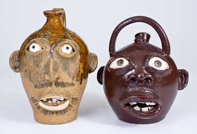 Two Rodney Leftwich Stoneware Face Jugs, Signed