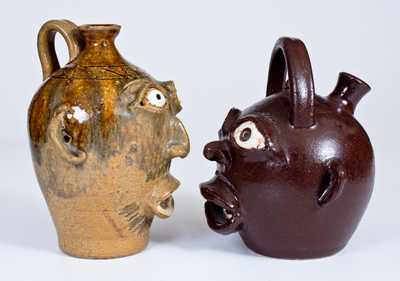 Two Rodney Leftwich Stoneware Face Jugs, Signed