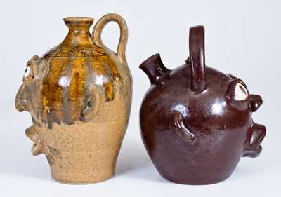 Two Rodney Leftwich Stoneware Face Jugs, Signed