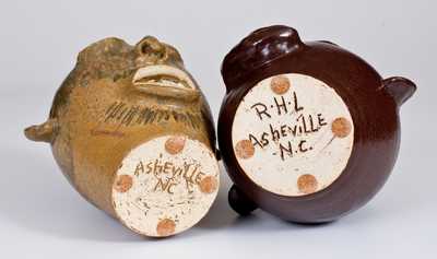 Two Rodney Leftwich Stoneware Face Jugs, Signed