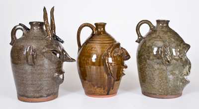 Three Southern Alkaline-Glazed Stoneware Face Jugs, late 20th century