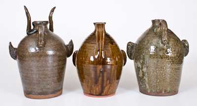 Three Southern Alkaline-Glazed Stoneware Face Jugs, late 20th century