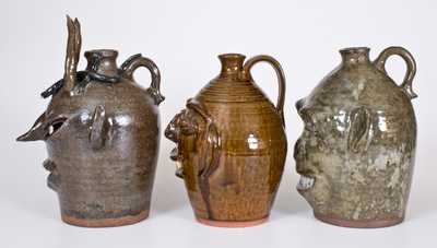 Three Southern Alkaline-Glazed Stoneware Face Jugs, late 20th century