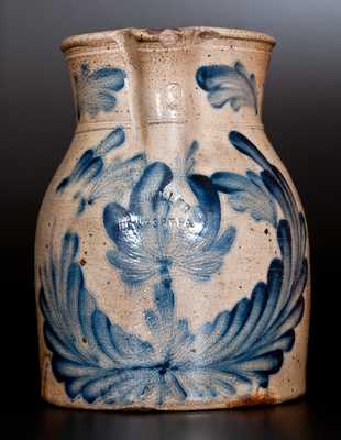 Extremely Rare M. & T. MILLER / NEWPORT, PA Stoneware Pitcher w/ Profuse Cobalt Decoration