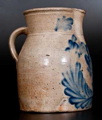 Extremely Rare M. & T. MILLER / NEWPORT, PA Stoneware Pitcher w/ Profuse Cobalt Decoration