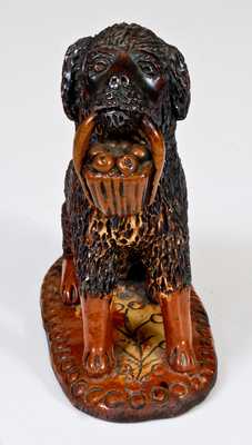 Exceptional Pennsylvania Redware Seated Dog w/ Basket Figure