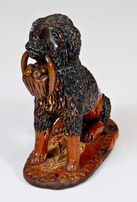 Exceptional Pennsylvania Redware Seated Dog w/ Basket Figure