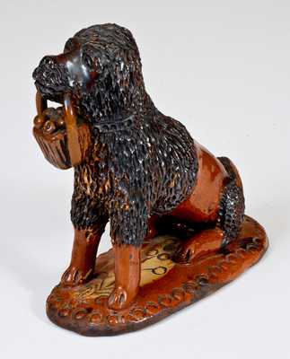 Exceptional Pennsylvania Redware Seated Dog w/ Basket Figure