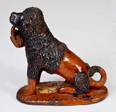 Exceptional Pennsylvania Redware Seated Dog w/ Basket Figure