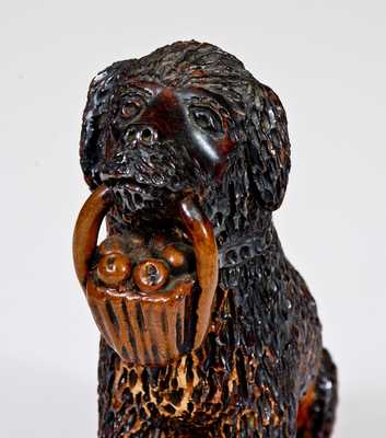 Exceptional Pennsylvania Redware Seated Dog w/ Basket Figure