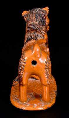 Exceedingly Rare Pennsylvania Redware Figure of a Lion Standing atop a Bird