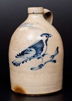 One-Gallon FORT EDWARD POTTERY CO. (Ft. Edward, NY) Stoneware Jug w/ Cobalt Bird Decoration