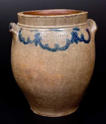 C. CROLIUS / NEW-YORK Stoneware Jar with Cobalt Drape Decoration