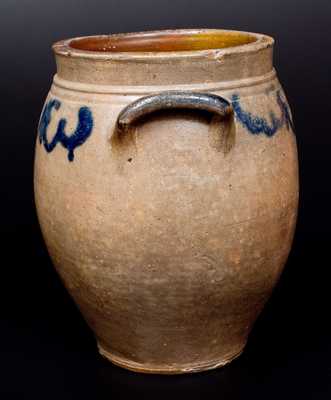 C. CROLIUS / NEW-YORK Stoneware Jar with Cobalt Drape Decoration