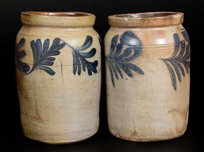 Two R.C.R. / PHILA. Stoneware Jars with Cobalt Foliate Decorations (Richard C. Remmey, Philadelphia)