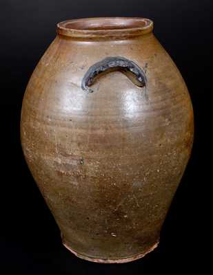 Rare Stoneware Jar w/ Coggled Decoration and Ornamental Handles, attrib. Paul Cushman, Albany, c1810