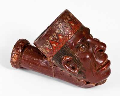 Exceptional Anna Pottery Indian Head Stoneware Peace Pipe w/ 1873 Presentation Inscription