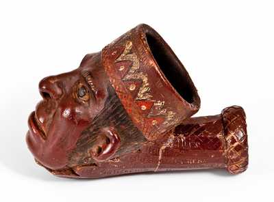 Exceptional Anna Pottery Indian Head Stoneware Peace Pipe w/ 1873 Presentation Inscription