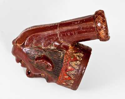 Exceptional Anna Pottery Indian Head Stoneware Peace Pipe w/ 1873 Presentation Inscription