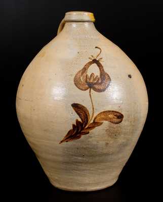L. NORTON & SON / BENNINGTON Stoneware Jug w/ Ochre Tulip Decoration c1833-41