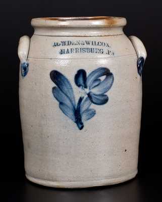 One-Gallon COWDEN & WILCOX. / HARRISBURG . PA Stoneware Jar w/ Cobalt Floral Decoration