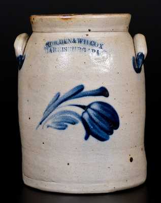 COWDEN & WILCOX / HARRISBURG PA Stoneware Jar with Cobalt Floral Decoration