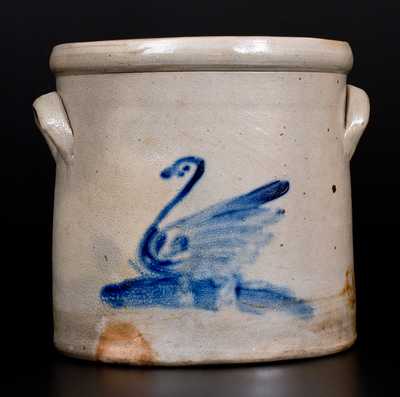 One-Gallon Stoneware Crock with Cobalt Swan Decoration, Northeastern U.S. origin, circa 1870