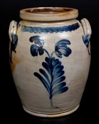 One-Gallon Remmey, Philadelphia Stoneware Jar w/ Cobalt Floral Decoration