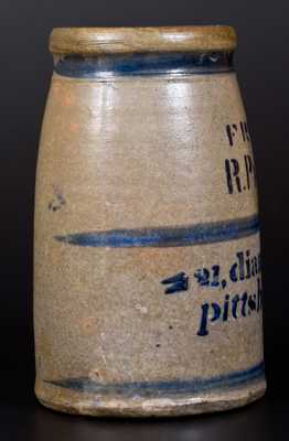 Unusual Stoneware Striped Wax Sealer w/ Stenciled Pittsburgh Advertising