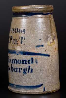 Unusual Stoneware Striped Wax Sealer w/ Stenciled Pittsburgh Advertising