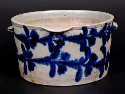 Exceptional Two Gal. Stoneware Milkpan with Elaborate Cobalt Floral Decoration, Baltimore, circa 1825