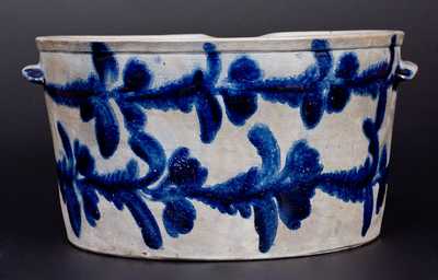 Exceptional Two Gal. Stoneware Milkpan with Elaborate Cobalt Floral Decoration, Baltimore, circa 1825