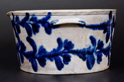 Exceptional Two Gal. Stoneware Milkpan with Elaborate Cobalt Floral Decoration, Baltimore, circa 1825