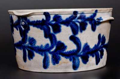 Exceptional Two Gal. Stoneware Milkpan with Elaborate Cobalt Floral Decoration, Baltimore, circa 1825