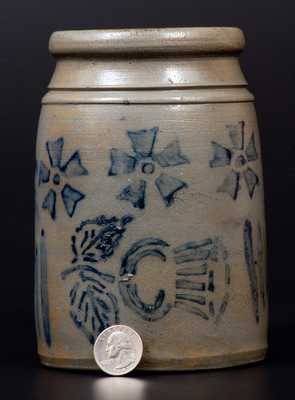 Very Unusual One-Quart Stoneware Wax Sealer w/ Thistle and Pinwheel Decoration