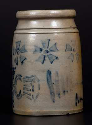 Very Unusual One-Quart Stoneware Wax Sealer w/ Thistle and Pinwheel Decoration