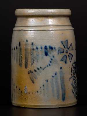 Very Unusual One-Quart Stoneware Wax Sealer w/ Thistle and Pinwheel Decoration