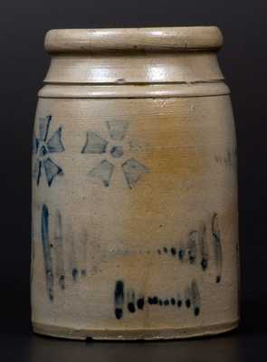 Very Unusual One-Quart Stoneware Wax Sealer w/ Thistle and Pinwheel Decoration