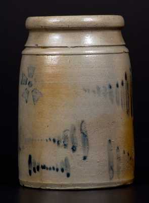 Very Unusual One-Quart Stoneware Wax Sealer w/ Thistle and Pinwheel Decoration