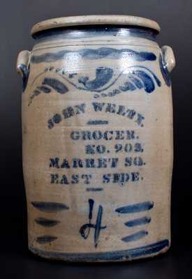Four-Gallon Wheeling, WV Stoneware Advertising Jar, Western PA origin, circa 1875