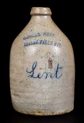 Rare Little Falls, NY Stoneware Advertising Jug, Incised "Lent", New York State origin, circa 1875