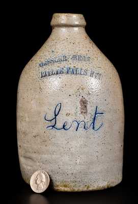 Rare Little Falls, NY Stoneware Advertising Jug, Incised "Lent", New York State origin, circa 1875