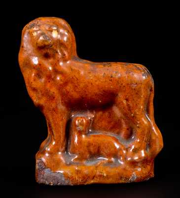 Glazed Redware Figure of a Lion with Lamb, probably Pennsylvania origin, c1850-80