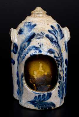 Fine Remmey, Philadelphia Stoneware Chick Waterer with Elaborate Cobalt Floral Decoration