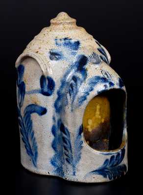 Fine Remmey, Philadelphia Stoneware Chick Waterer with Elaborate Cobalt Floral Decoration