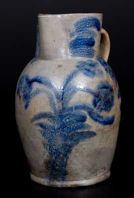 Baltimore Stoneware Pitcher w/ Elaborate Cobalt Floral Decoration, c1820