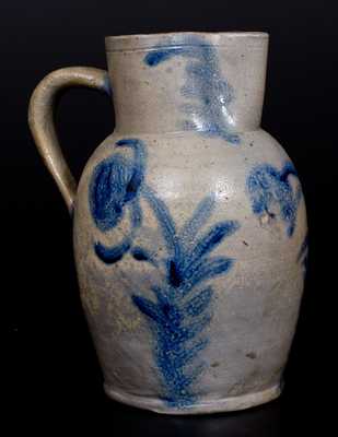 Baltimore Stoneware Pitcher w/ Elaborate Cobalt Floral Decoration, c1820