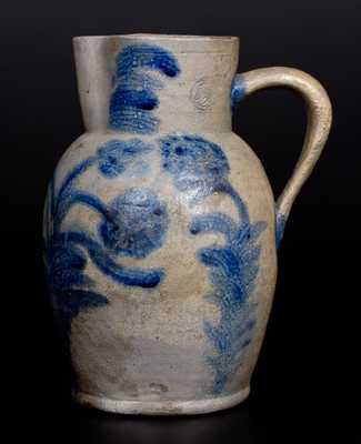 Baltimore Stoneware Pitcher w/ Elaborate Cobalt Floral Decoration, c1820