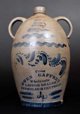 Very Rare Petroleum Centre, PA Stoneware Advertising Jug, Western PA origin, c1875